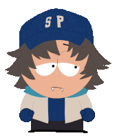 a cartoon character is wearing a blue hat that says sp