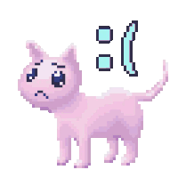 a pixel art illustration of a pink cat with a blue tail