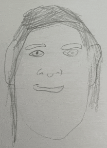 a black and white drawing of a woman 's face with a smile