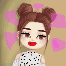 a drawing of a girl with two buns and red lipstick by maryam draw