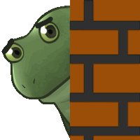 a cartoon of a dinosaur looking over a brick wall