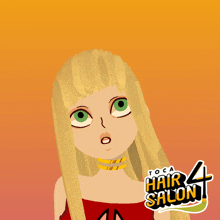 a cartoon of a girl with long blonde hair and the words toca hair salon