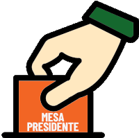 an illustration of a hand putting a ballot into a box that says mesa presidente