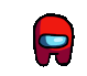 a pixel art of a red among us character with a blue eye .