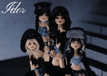 a group of dolls standing next to each other with the word ador on the bottom