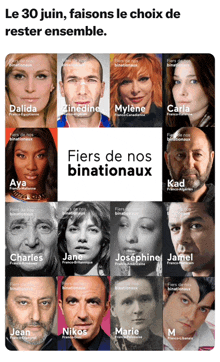 a collage of people with the words fiers de nos binationaux