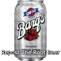 a can of bang 's root beer with the words repost the root beer written on it