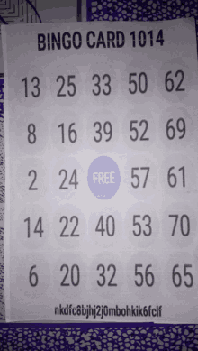 a bingo card that says 1014 on it