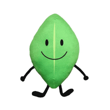 a green leaf with arms and legs and a smiling face