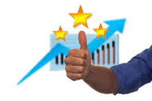 a person is giving a thumbs up in front of a graph with stars and arrows .