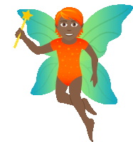 a fairy with orange hair is holding a wand