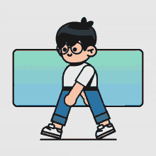 a cartoon drawing of a boy wearing glasses and a white shirt