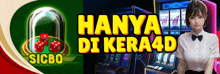 a woman sitting in front of a slot machine with the words hanya di kera4d written on it