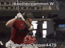 a baseball player is swinging a bat in a stadium with the caption another common w from heatcheque4479 .