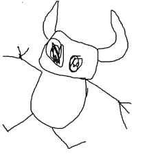 a black and white drawing of a bull with horns