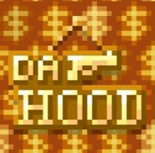 a pixel art of a gun and the words `` cap hood ''