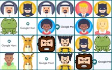 a grid of google meet icons with a frog and batman