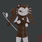 a cartoon cat is holding a sword and shield .