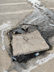 a can of aquafina sits on a concrete slab