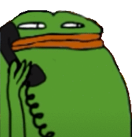 a green frog is talking on a phone with a scarf around its neck .