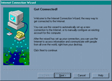 a computer screen that says " internet connection wizard " on it