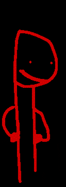 a red drawing of a stick figure with a smile on his face