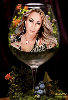 a picture of a woman in a wine glass with the website toonme.com