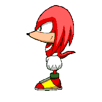 a pixel art drawing of knuckles the echidna standing on a white background