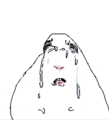 a pixel art drawing of a person crying with tears running down their face .