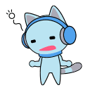 a cartoon cat wearing headphones with a surprised look on its face .