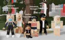 a group of roblox characters standing next to each other with the names of their supervisors visible