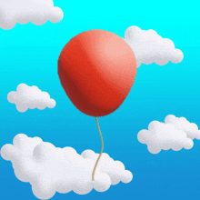 a red balloon with a string attached to it is floating in the sky