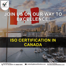 an advertisement for iso certification in canada with a canadian flag