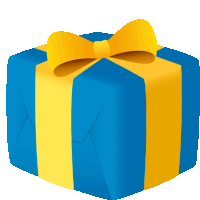 a blue and yellow gift box with a yellow bow on top