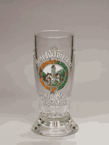 a glass with benediktinerbier on it