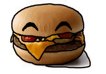 a cartoon drawing of a hamburger with a smiley face on it