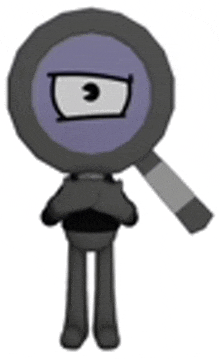 a cartoon character with a magnifying glass on his head and a purple eye .