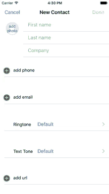 a screenshot of a phone app that says new contact