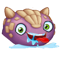 a purple cartoon character with a tongue sticking out