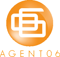 a logo for agent06 with a white circle