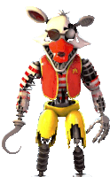 a robot wearing a mcdonald 's vest and sunglasses