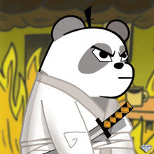 a cartoon of a panda bear with a sword