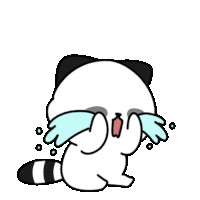 a cartoon of a panda crying with tears coming out of its eyes .