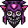 a pixel art drawing of a purple owl with wings and a pink face .