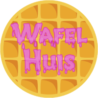 a waffle with the words wafel huis dripping out of it