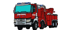 a drawing of a red fire truck that says straz pozarna on the front