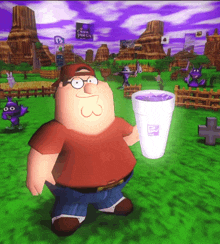 a cartoon of peter griffin holding a cup that says mcdonald 's