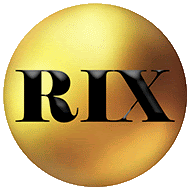 a gold circle with the word rjx in black letters