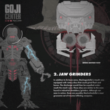 a poster for goji center showing a robot with a jaw grinder