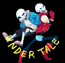 two skeletons are standing next to each other with the words undertale written in yellow